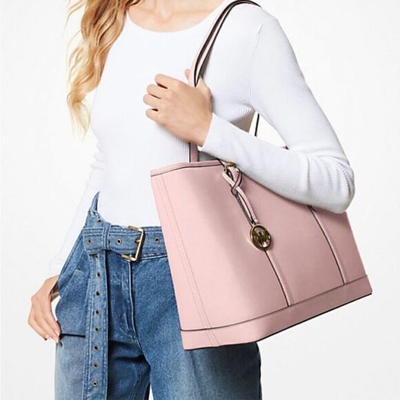 Michael Kors Jet Set Travel Large Saffiano Powder Blush Leather Tote Bag New - Picture 3 of 8